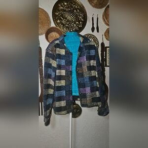 Women's Christopher & Banks Multicolored Patchwork Button Jacket Size Medium